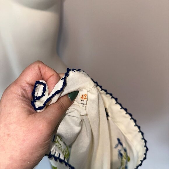 Vtg 80s White Embroidered Crochet Lightweight Cotton Blouse Floral Thailand 42 - Picture 2 of 5